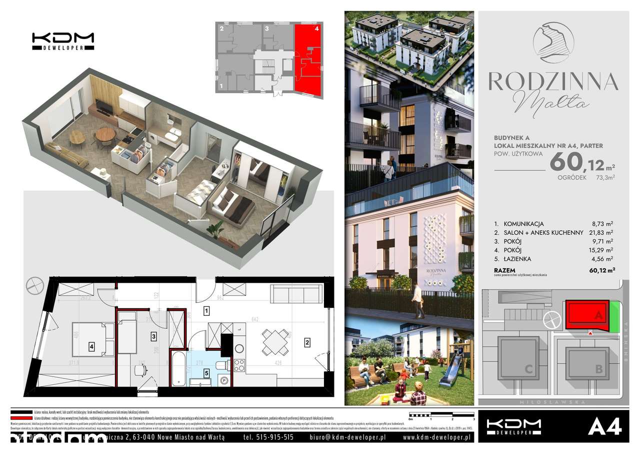 Rodzinne mieszkanie Poznań Malta- 3 pokoje 60 m² z ogrodem, nowe | A4