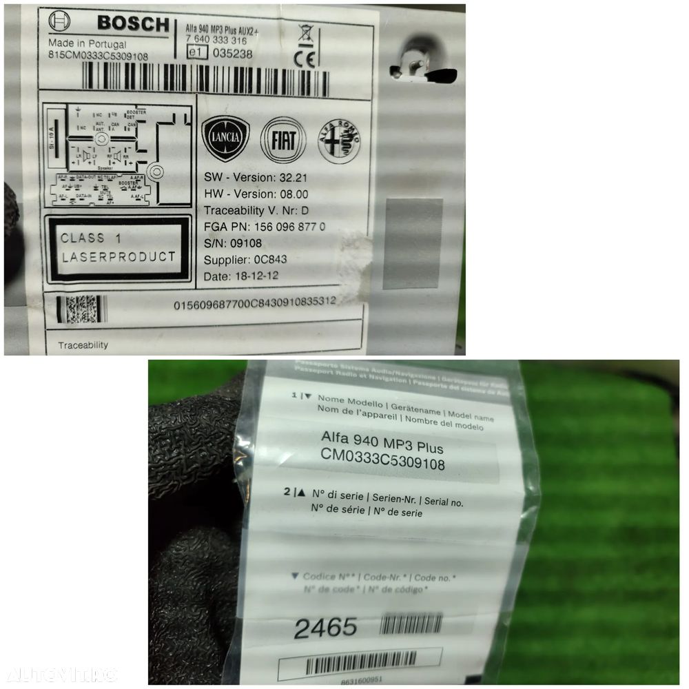 UNITATE CENTRALA RADIO CD ALFA ROMEO GIULIETTA ( 940) COD OEM 8635133263 / 8635133283 / 7640333316 / 8635133227 2010 – 2016 (4H2) - 7