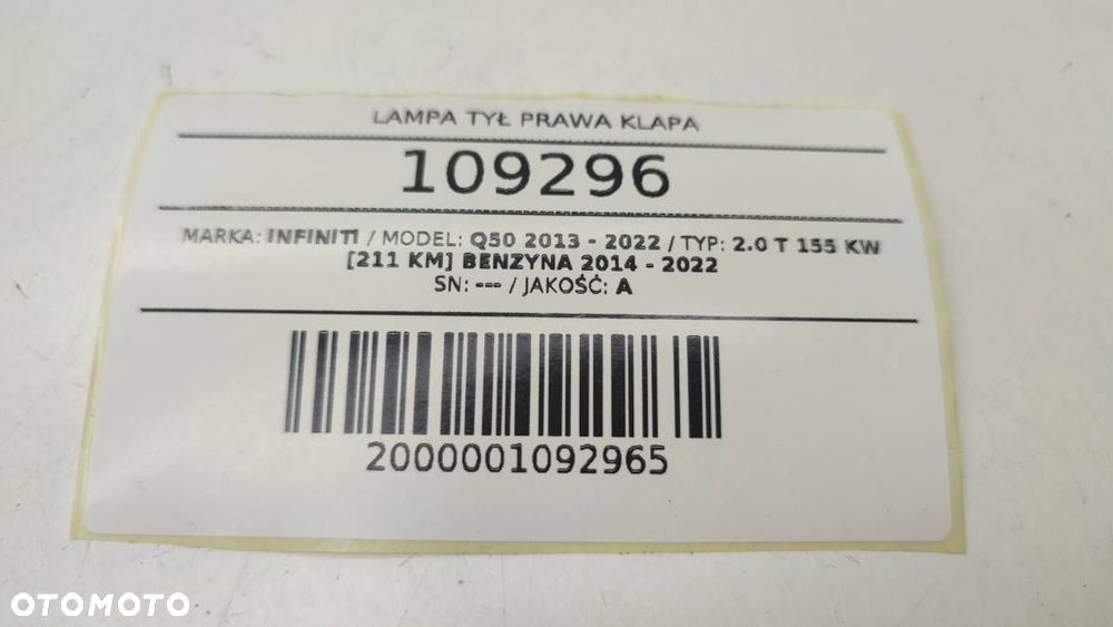 LAMPA TYŁ PRAWA KLAPY EUROPA INFINITI Q50 2015 - 5