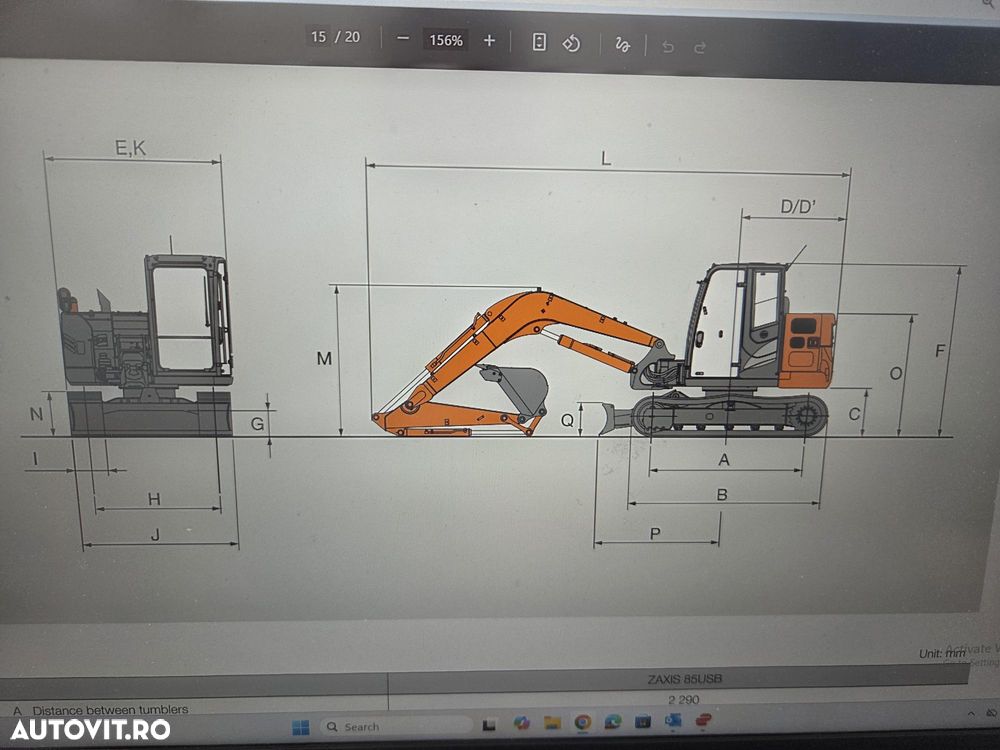 Hitachi ZX85, 8,65 tone, Ad sapare 5m, 2022, 2.427 ore, CUPLA RAPIDA HIDRAULICA+3 CUPE NOI, inst picon pe brate, latime 2,2m, senile cauciuc 90% ok, aer conditionat, computer, reviziile efectuate, ridica aprx 4 tone, leasing 4 ani, CA NOU-PROMOTIE 62.900 EUR - 40