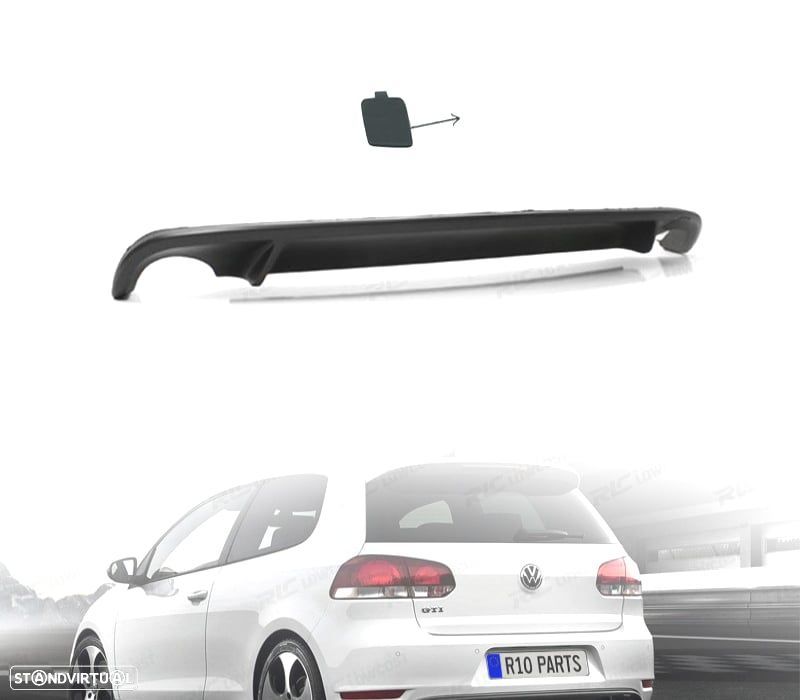 DIFUSOR PARA-CHOQUES TRASEIRO LOOK GTI VOLKSWAGEN VW GOLF 6 MK VI 08-12 + TAMPA GANCHO DE REBOQUE - 1