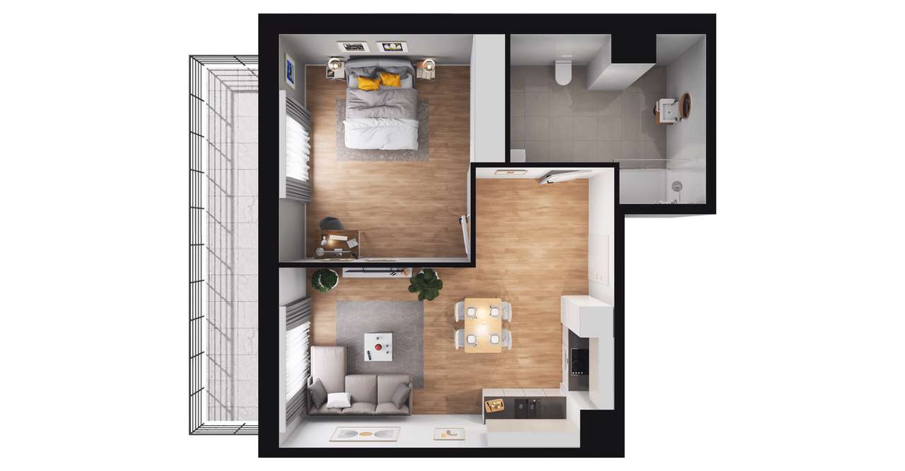 2-pokojowe mieszkanie 53m2 + balkon - Pełny obrazek: 2/23