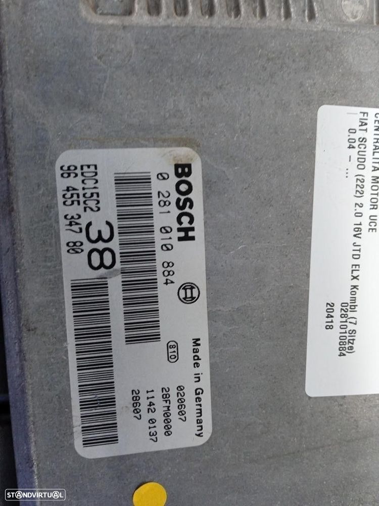 CENTRALINA MOTOR UCE FIAT SCUDO COMBINATO 2002 -0281010884 - 1