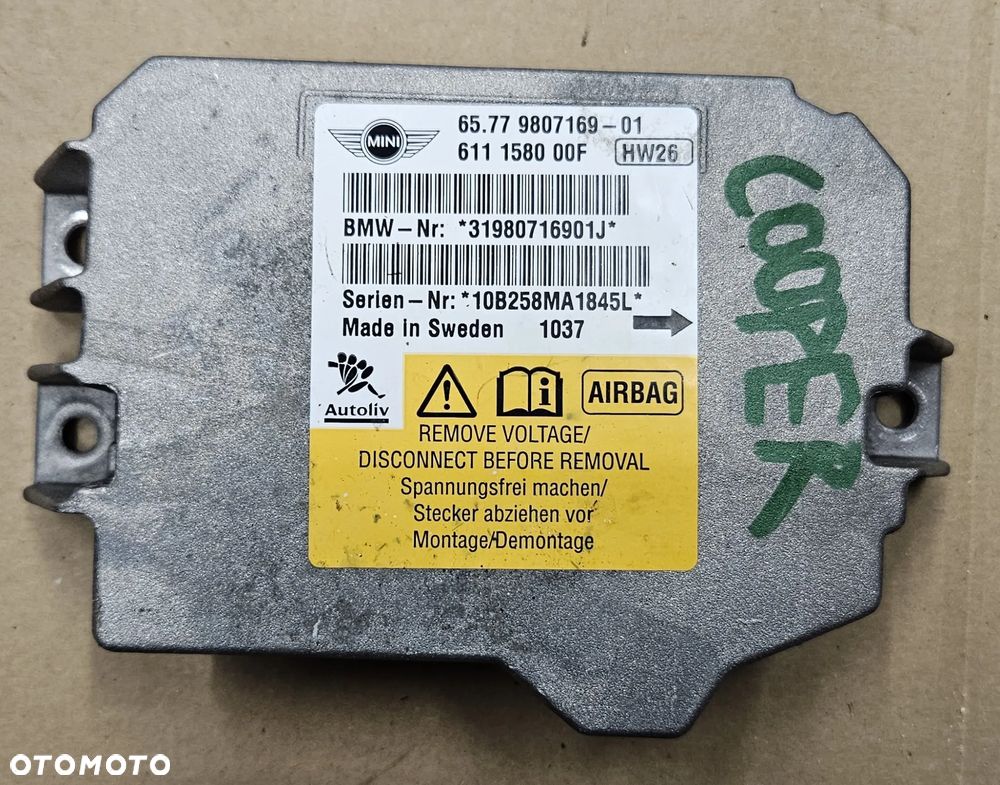 Mini Cooper R55 R56  sensor sterownik airbag poduszek 9807169 3451779 - 1