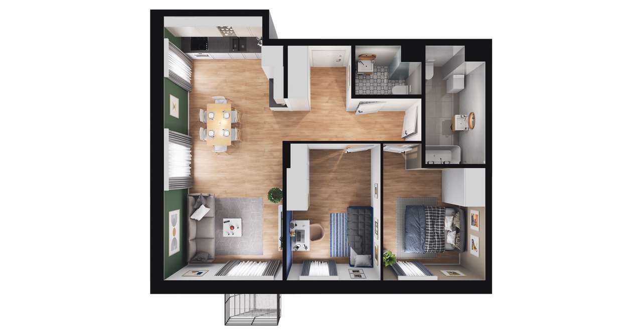 3-pokojowe mieszkanie 63m2 + balkon - Pełny obrazek: 2/9