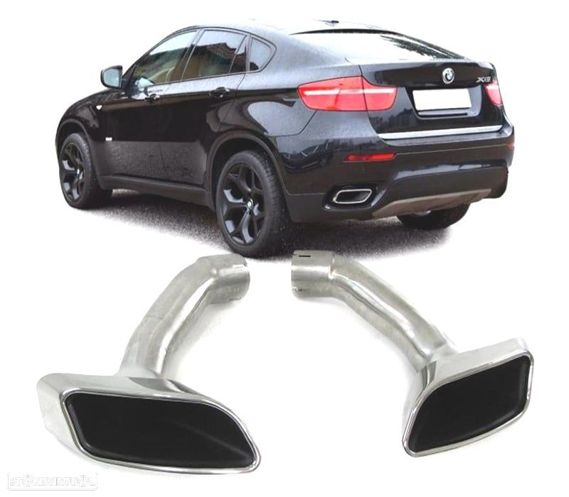 PONTEIRAS DE ESCAPE BMW X6 E71 08-14 LOOK M CROMADO + MOLDURA DE ESCAPE - 1