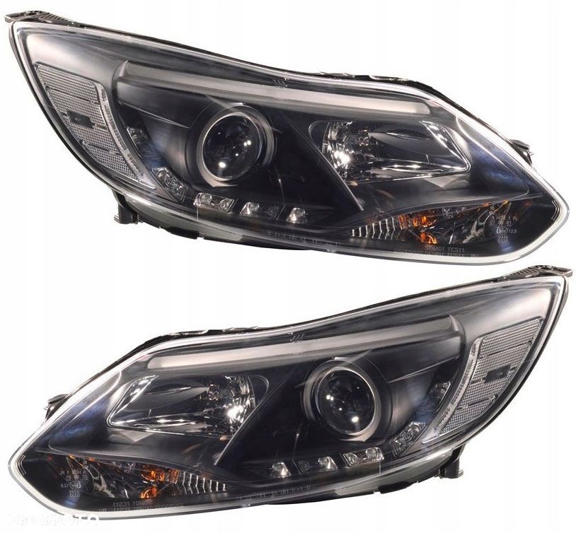 Reflektory Lampy kpl Diody Soczewka Black Czarne Ford Focus III 3 mk3 2010- - 1