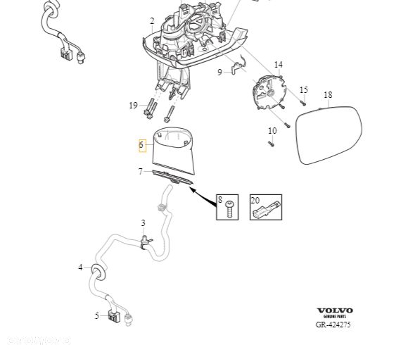VOLVO XC60 II lewa obudowa podstawy lusterka zewnetrznego OE 31424840 - 4