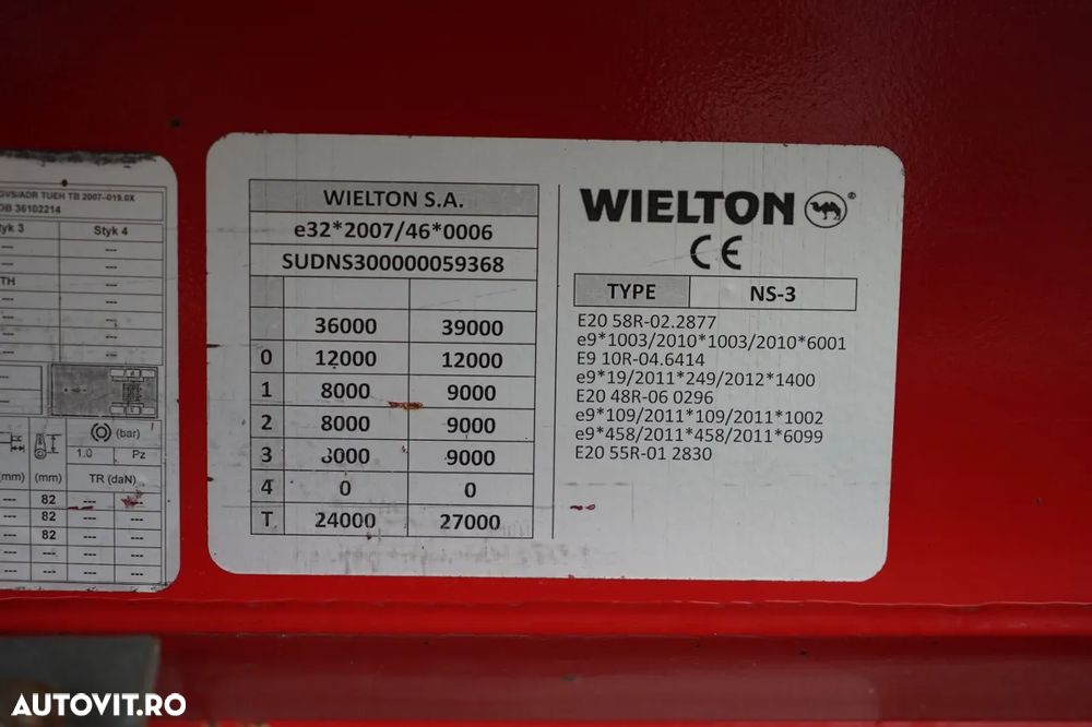 Wielton CORTINĂ STANDARD / REMORCA DIN OȚEL - 9 M / AXĂ RIDICATĂ / SAF - 28