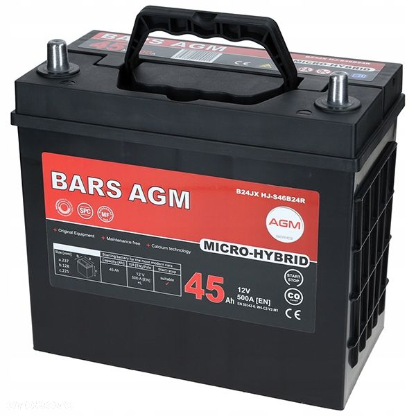 Akumulator Bars HYBRID AGM 45AhL 500A B24JX HJ-S46B24R Start-Stop - 13,6kg - 5