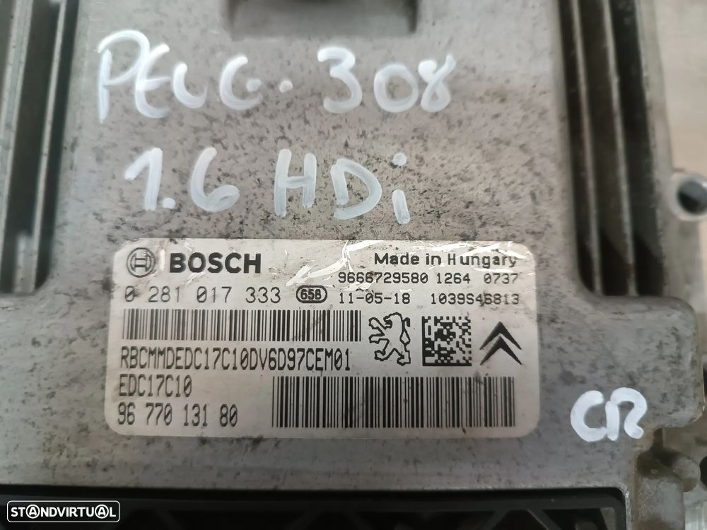 UNIDADE / CENTRALINA DO MOTOR PEUGEOT 308 1.6HDI REF. 0281017333 EDC17C10 9677013180 - 3