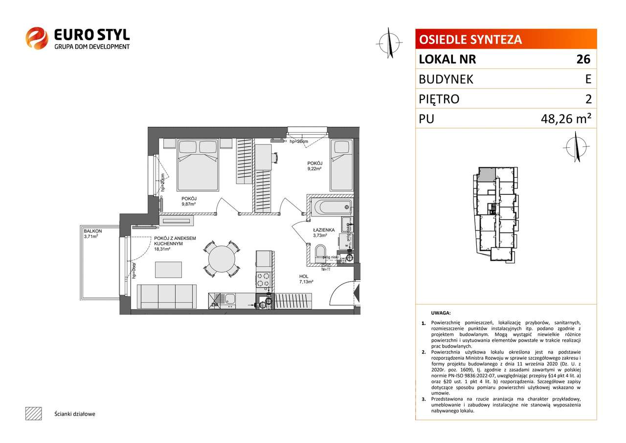 3-pokojowe mieszkanie 48m2 + balkon - Pełny obrazek: 2/16