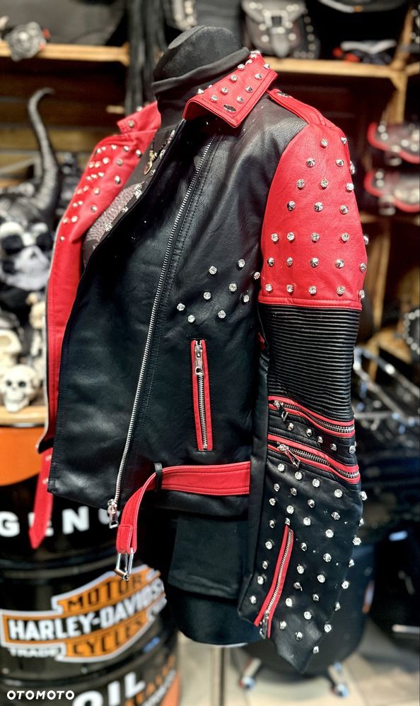 Kurtka damska skórzana czerwona z ćwiekami - 2