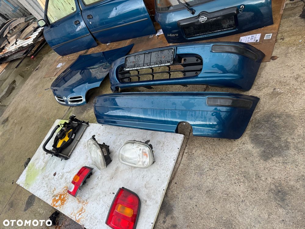 Nissan micra k11 drzwi przednie prawe lewe przód maska zderzak przedni lampy przód przednie tylne lampy tył chłodnica wentylator klapa bagażnik drzwi niebieski - 9
