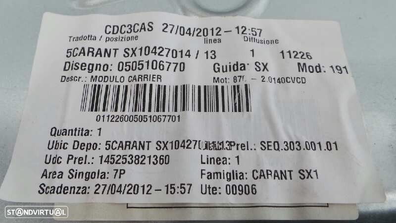 ELEVADOR DE VIDRO FRONTAL ESQUERDO ALFA ROMEO GIULIETTA 2012 -0505106770 - 2