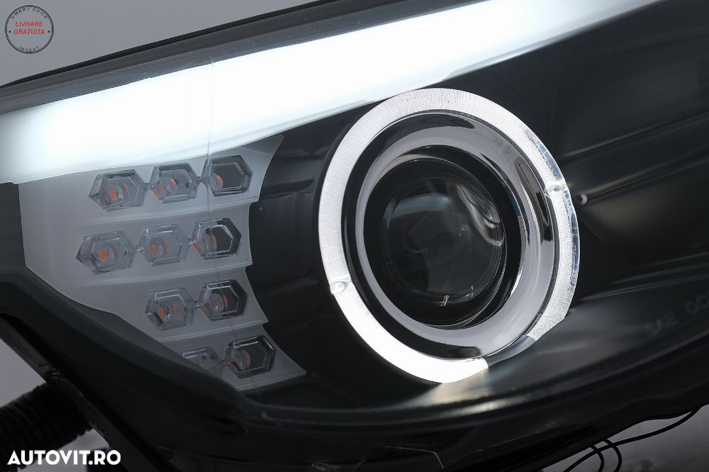 Faruri LED Angel Eyes BMW Seria 5 E60 E61 (2003-2007) LCI Design Negru- livrare gratuita - 3