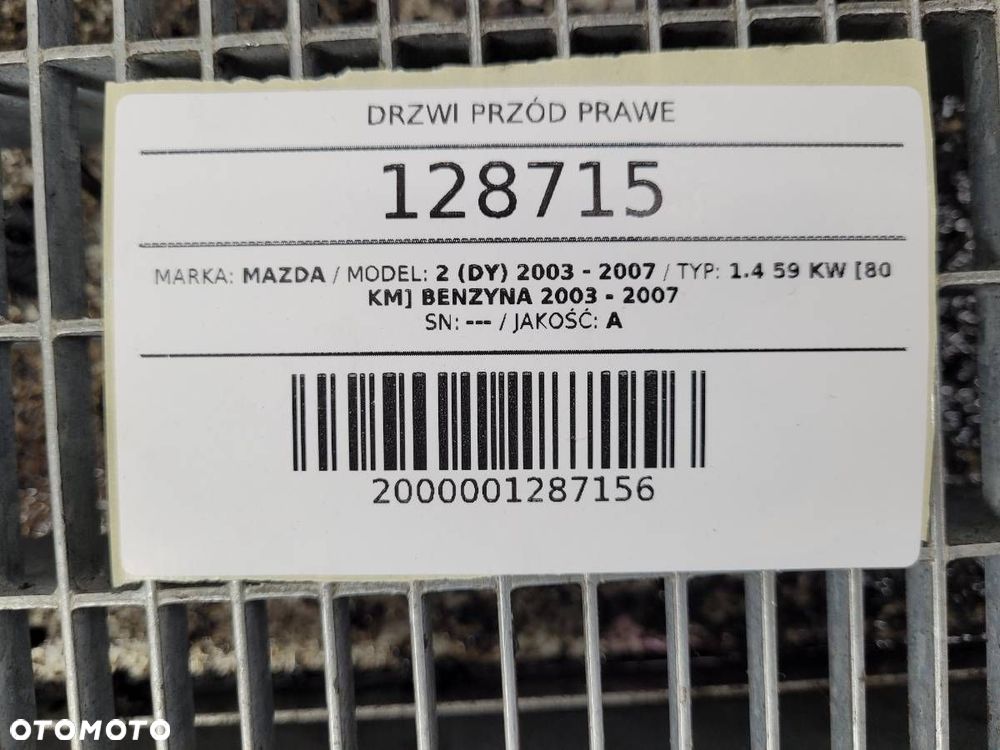 DRZWI PRZÓD PRAWE MAZDA 2 DY 717V Ebonyschwarz Metallic ORYGINAŁ KOMPLETNE - 17