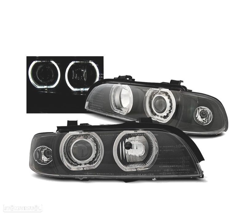 FARÓIS BMW E39 95-00 XENON ANGEL EYES LED FUNDO NEGRO - 1