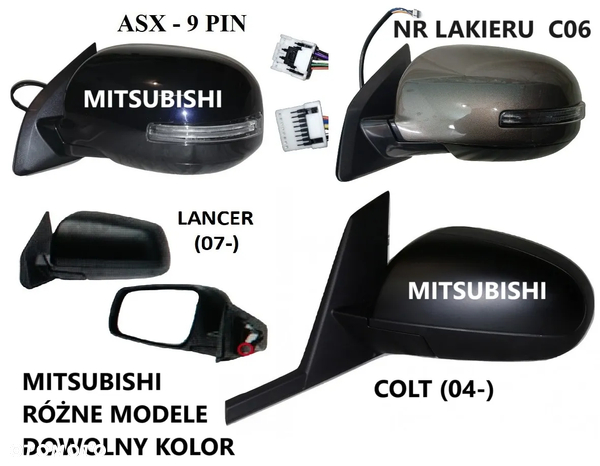Mitsubishi ASX OUTLANDER COLT LANCER PAJERO 3 5 7 9 PIN LEWE, PRAWE LUSTERKO DOWOLNY KOLOR