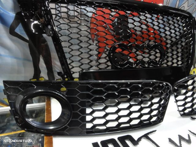 Grelha frontal + grelhas faróis nevoeiro Audi A4 B8 08-11 RS LOOK preto brilhante + suporte de símb. - 14