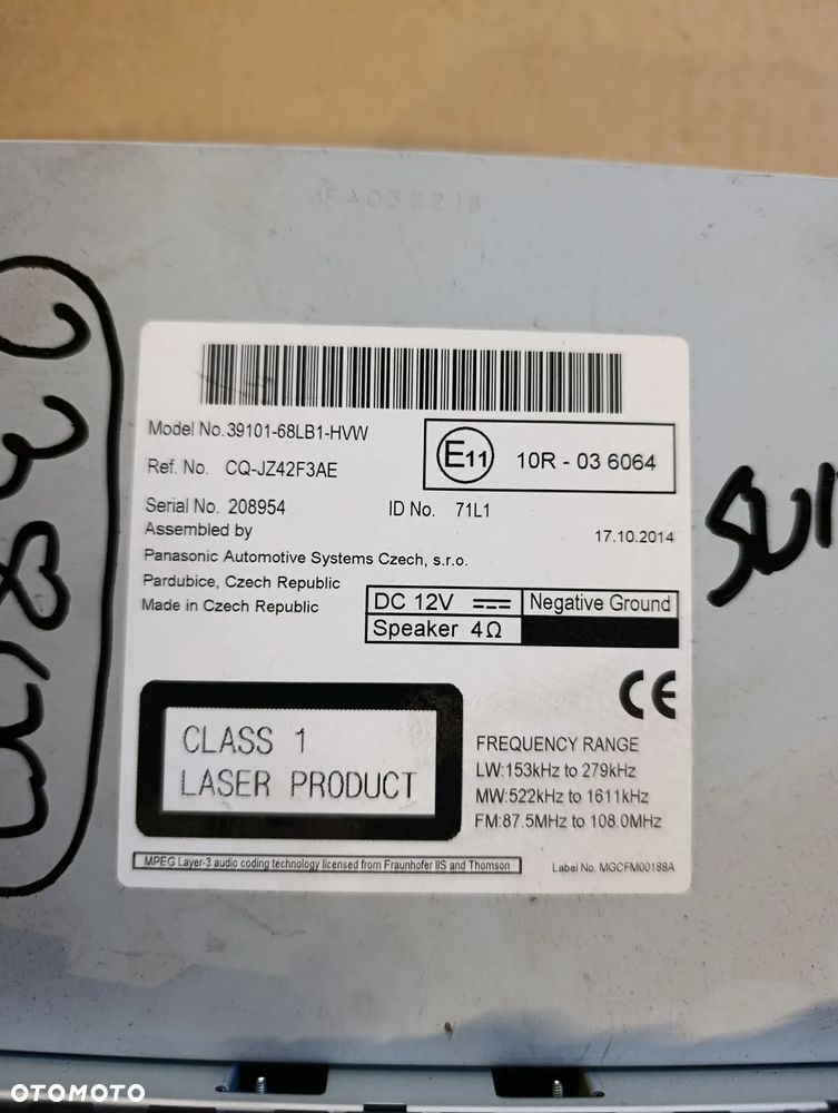 SUZUKI SWIFT V 5 MK7 SPORT RADIO RADIOODTWARZACZ 39101-68LB1 - 3