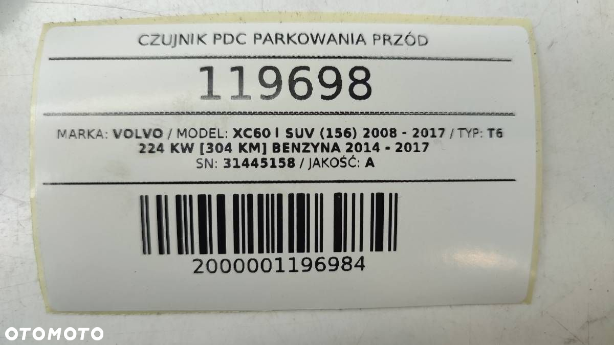 CZUJNIK PDC PARKOWANIA PRZÓD VOLVO XC60 I S60 V60 V40 31445164 - 4