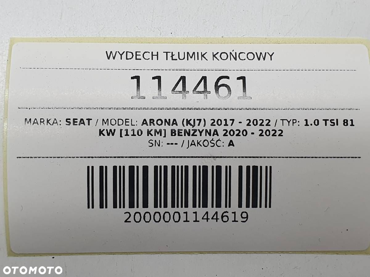 WYDECH KOŃCOWY TŁUMIK SEAT ARONA KJ7 1.0 TSI BENZYNA 2Q0120A 2Q0118A - 4