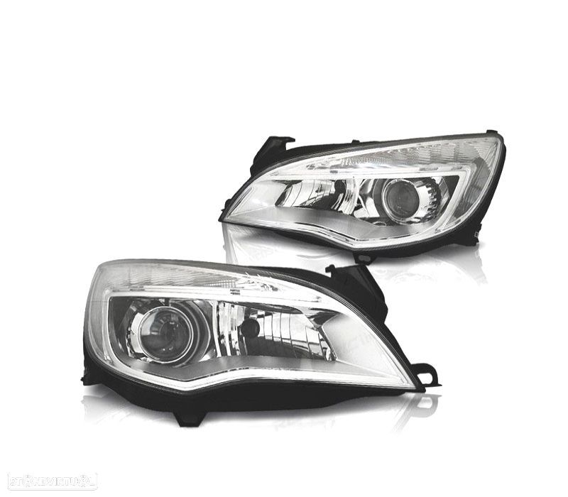 FAROIS FRONTAIS PARA OPEL ASTRA J 09-15 LUZ DIURNA LED FUNDO CROMADO - 1