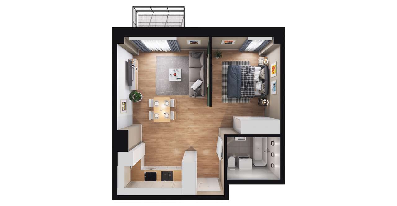 1-pokojowe mieszkanie 43m2 + balkon - Pełny obrazek: 3/12