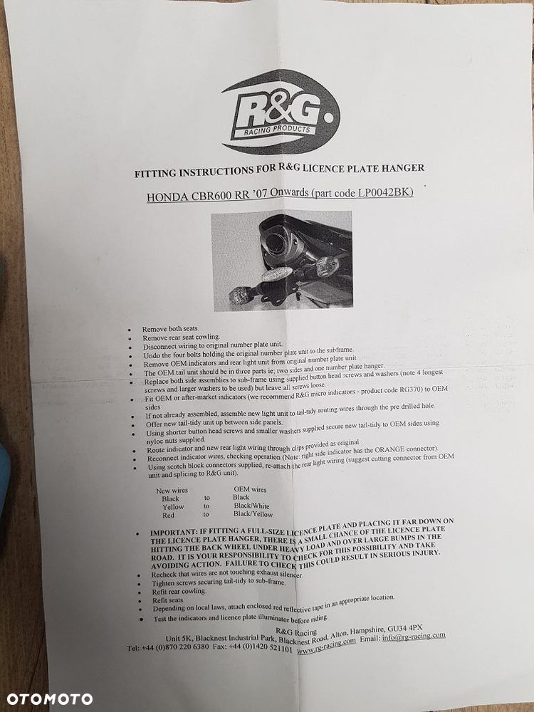Uchwyt tablicy lampa R&G LP0042BK Honda CBR 600 RR 2007-2012 - 8