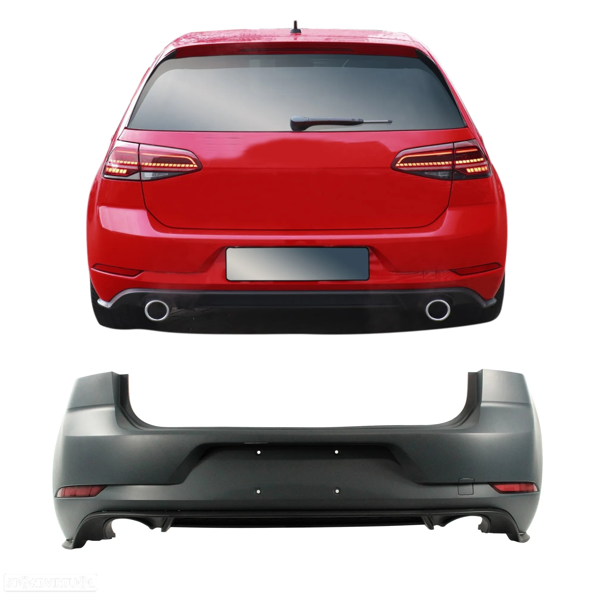 Kit Para-choques Frontal + faróis de nevoeiro + embaladeiras + para-choques traseiro + difusor VW Golf 7 3 / 5 portas look GTI 7.5 em plástico - 6