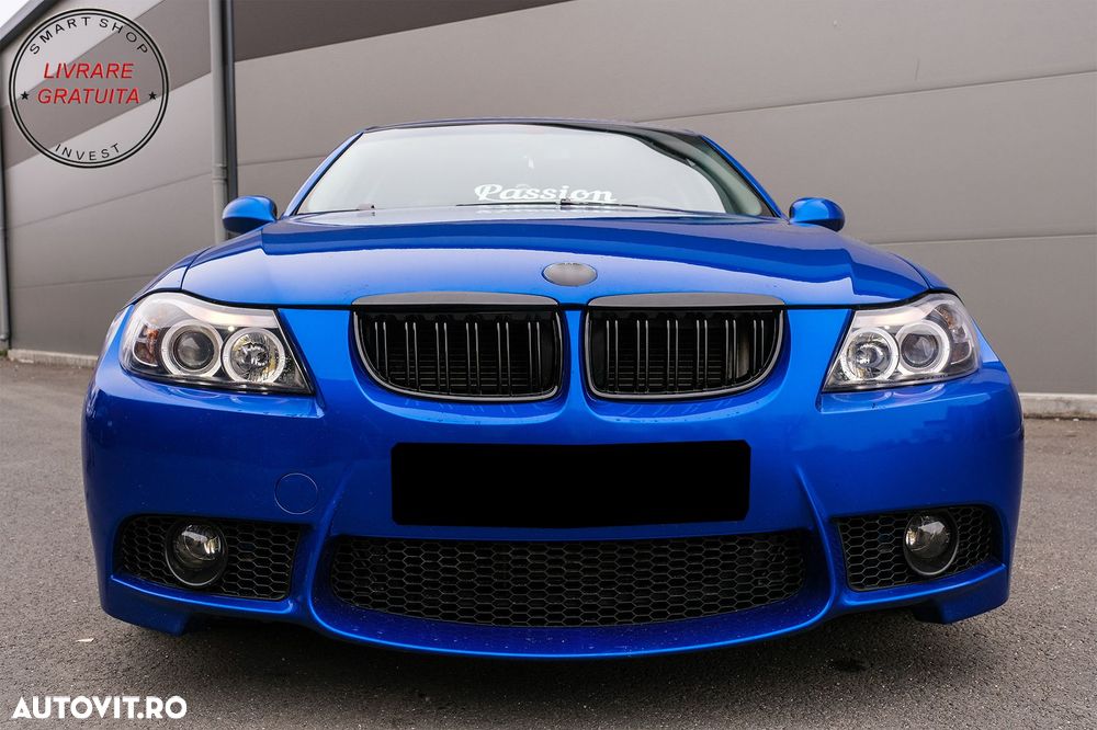 Grile Centrale Duble BMW Seria 3 E90 E91 Pre-LCI (2005-2008) M-Design Negru Lucios- livrare gratuita - 11
