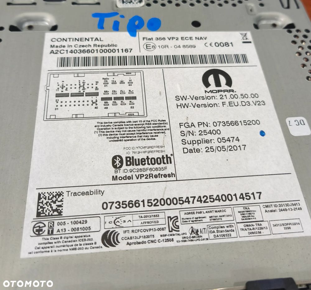 FIAT TIPO II 17r RADIO RADIOODTWARZACZ NAVI NAWIGACJA 07356615200 - 2