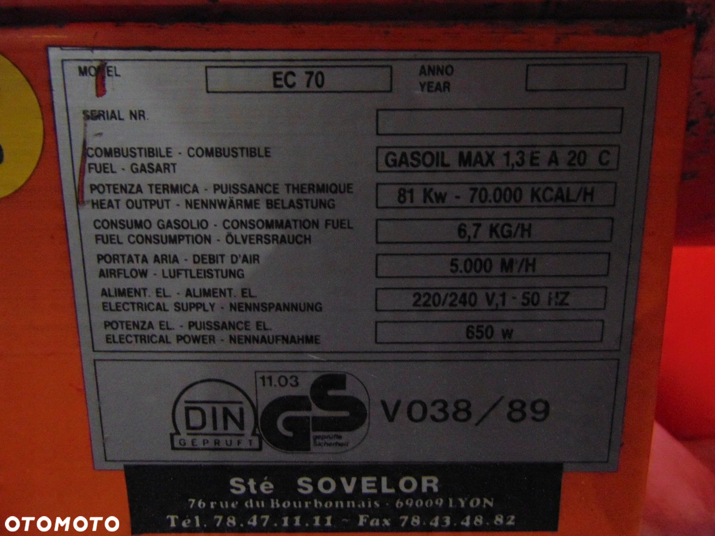 NAGRZEWNICA OLEJOWA SOVELOR EC70 81 KW PO SERWISIE - 9
