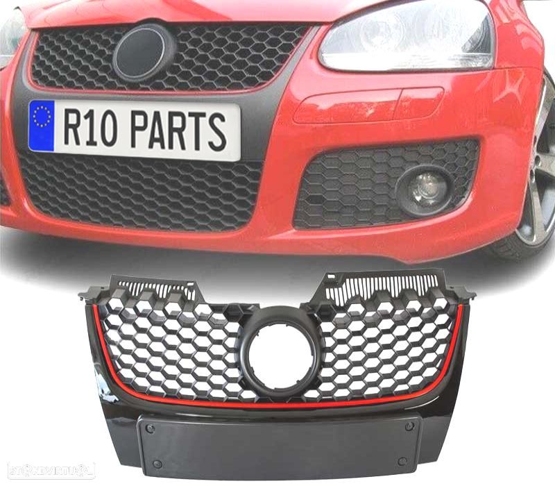 GRELHA DIANTEIRA VOLKSWAGEN VW GOLF 5 LOOK GTI PRETO VERMELHO - 1