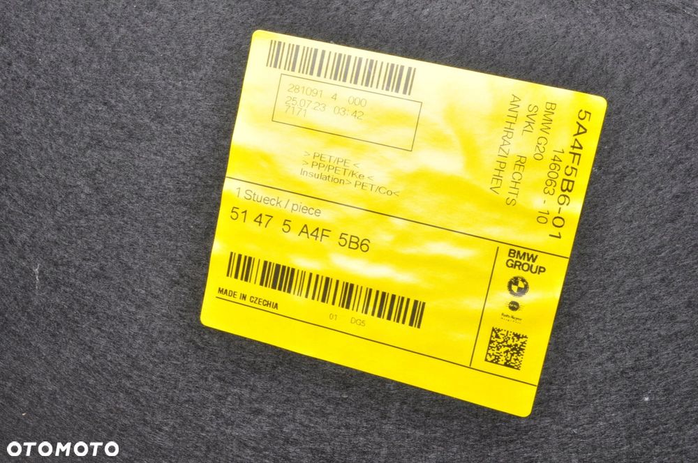 BMW 3 G20 BOCZEK BAGAŻNIKA 5A4F5B6  7451109 - 7