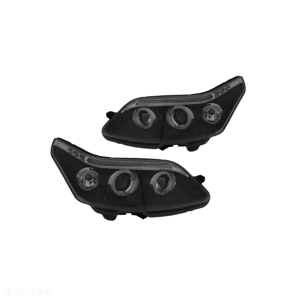 Set faruri tuning Citroen C4 10.2004-09.2008, stanga/dreapta, manual, tip bec H1+H1 transparent-negru, cu lampa pozitie fibra optica, Best Auto Vest - 1