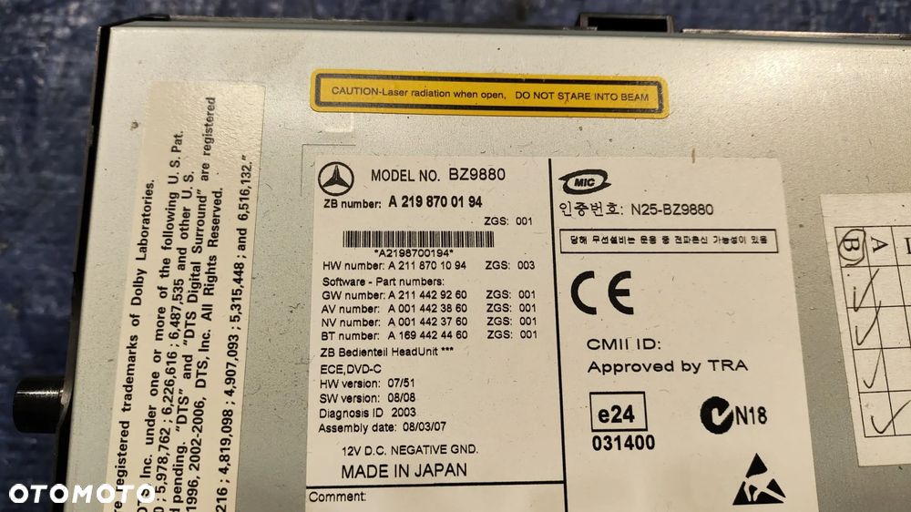 RADIO NAVI NAWIGACJA COMAND BZ9880 A2198700194 A2118701094 MERCEDES CLS W219 W211 LIFT - 3