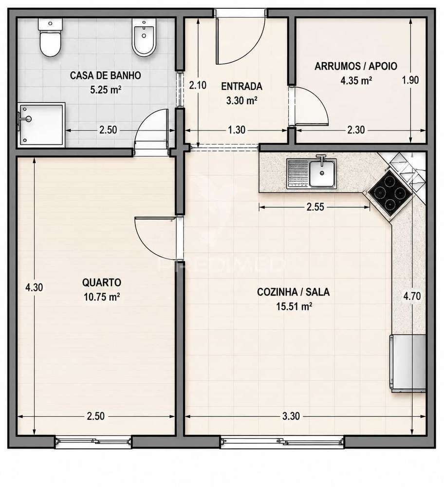 Apartamento T1 (Construção Nova) - Grande imagem: 3/6
