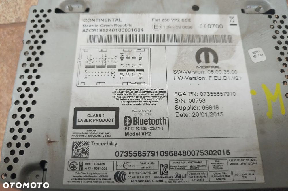 RADIO odtwarzacz CD BlueTooth VP2 Continental 07355857910 do FIAT Ducato III Lift 11-22r BOXER JUMPER, GRA, brak kodu - 7