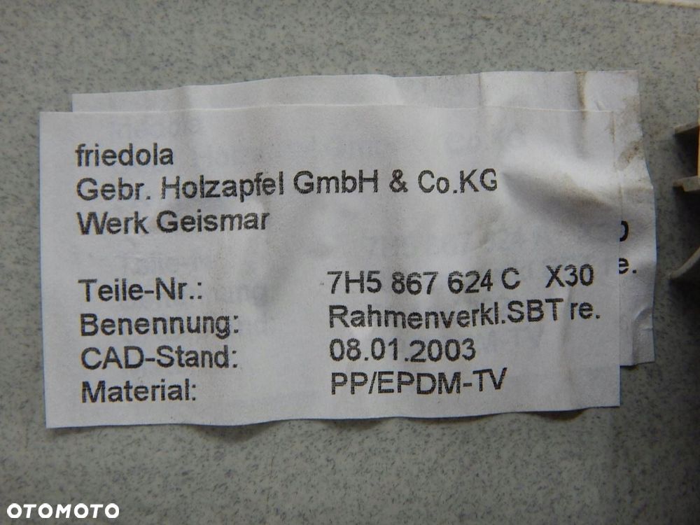 vw t5 multivan listwa ramka osłona drzwi przesuwnych okna prawa 7h5867624c - 5