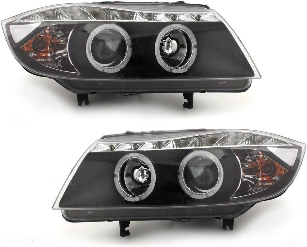Reflektory Lampy kpl Ringi Angel Eyes LED Tuning Black Bmw 3 e90 e91 04-08 - 1