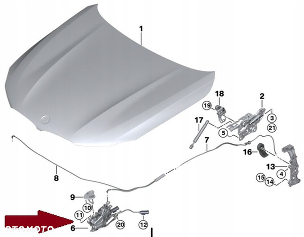 ZAMEK MASKI POKRYWY SILNIKA BMW 5 G30 G05 G01 G11 G29 PASYWNY PRAWY 7347409