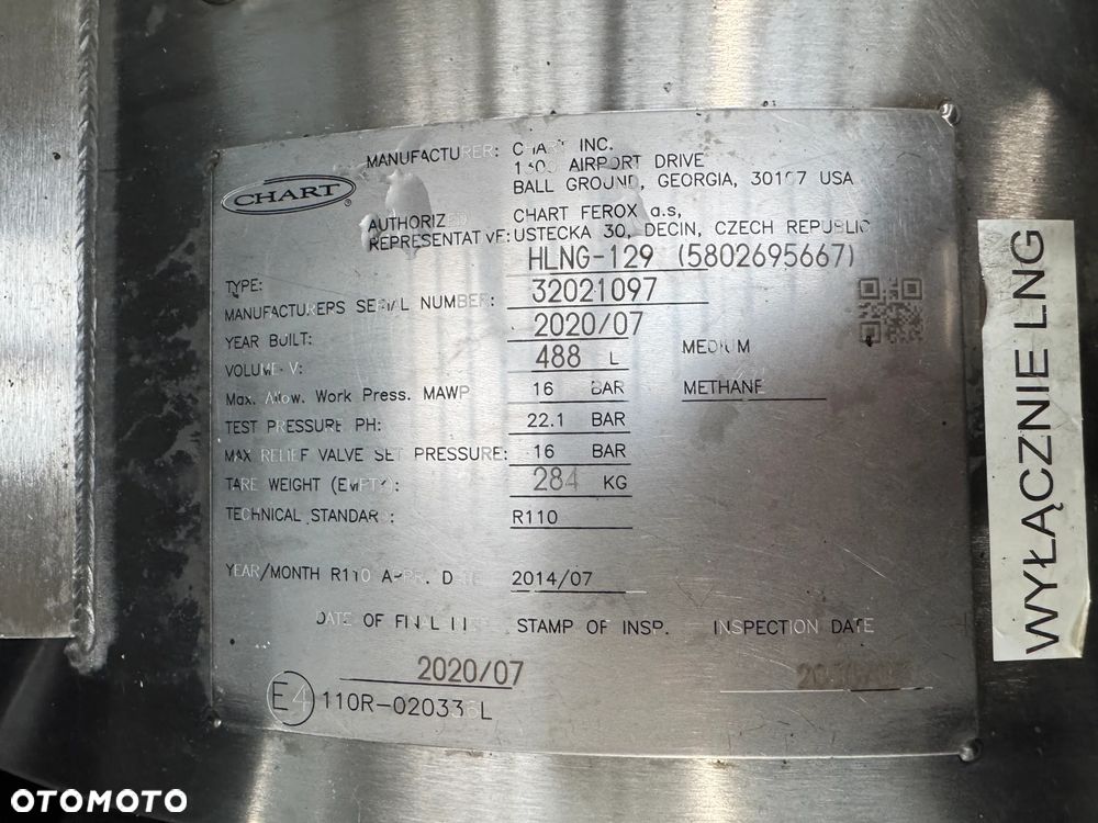 ZBIORNIK GAZU ZIEMNEGO LNG 488L IVECO STRALIS HI-WAY S-WAY 2020 - 4