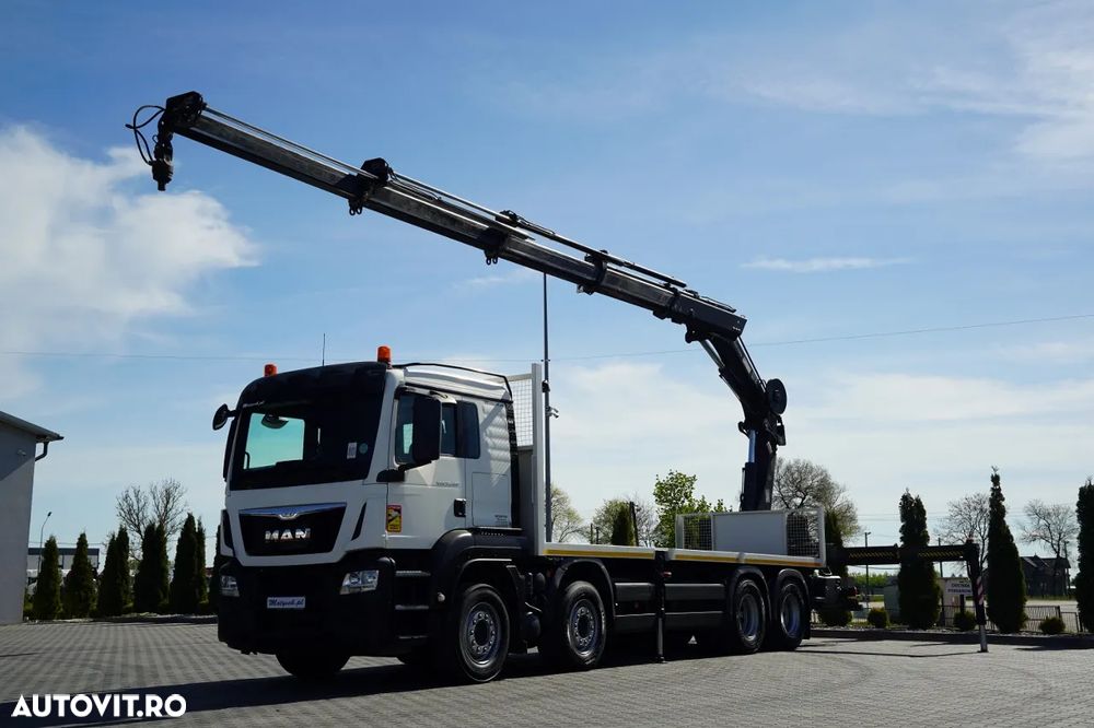 MAN TGS 35.480 / 8x4 / HDS HIAB 288 EP-5, rază de acțiune: 12,7 m / platformă laterală - 7,4 m / capacitate de ridicare: 9400 kg / EURO 6 / RADIOCOMANDĂ - 2