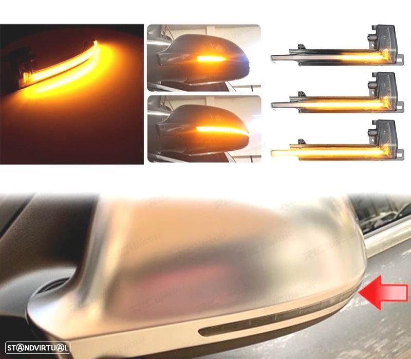 PISCAS LED DINAMICO DE ESPELHO PARA AUDI A3 A4 A5 A6 Q3 ESCURECIDOS FUMADO - 2