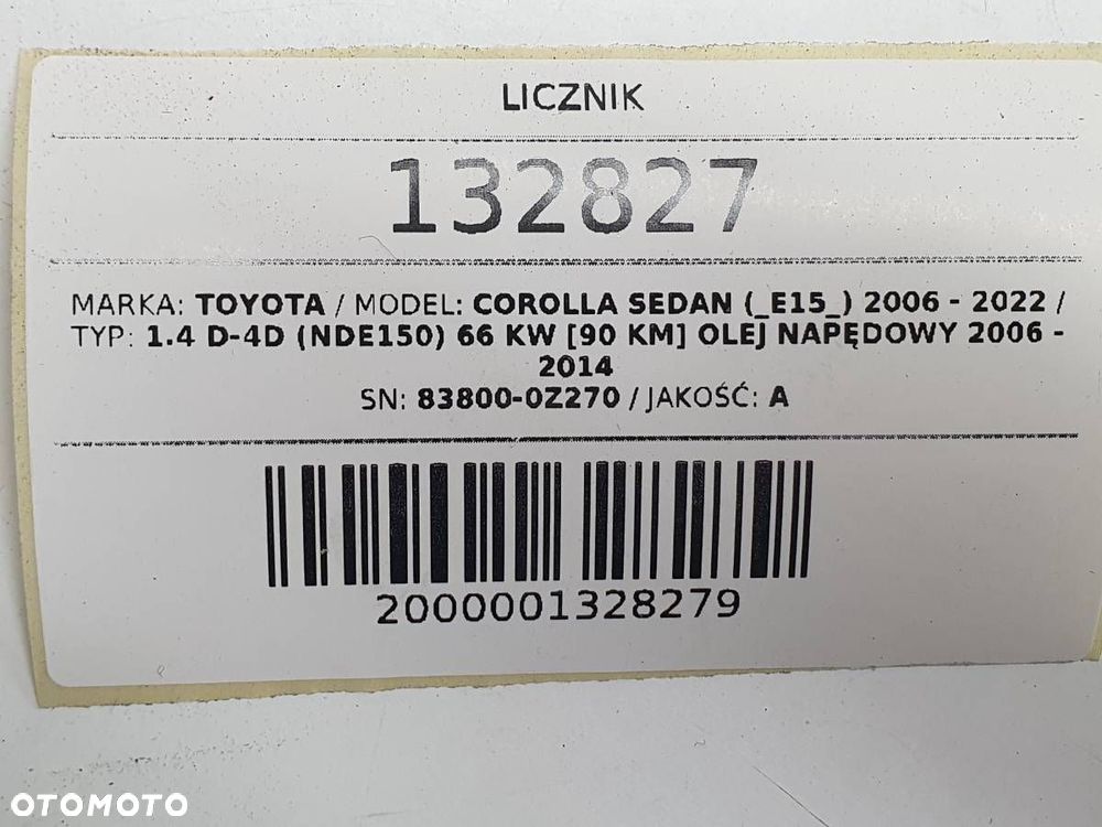 LICZNIK ZEGARY TOYOTA COROLLA E15 1.4 D-4D 83800-0Z270 EUROPA - 6