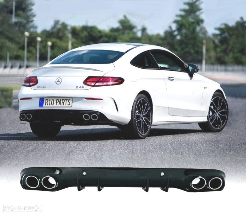DIFUSOR MERCEDES CLASE C C205 COUPÉ 14-18 AMG PDC + PONTAS DE ESCAPE CROMADAS - 1