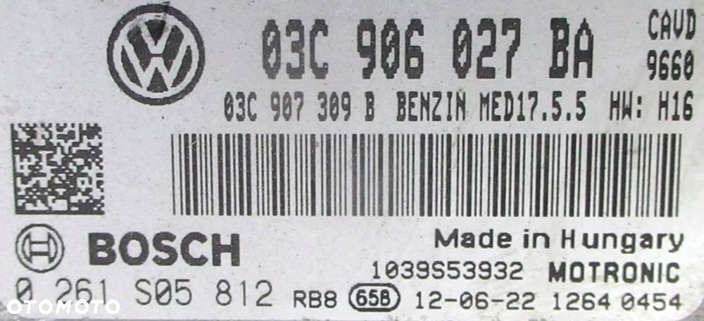 VW GOLF VI PLUS  KOMPUTER STEROWNIK SILNIKA 03C906027BA 0261S05812 - 3