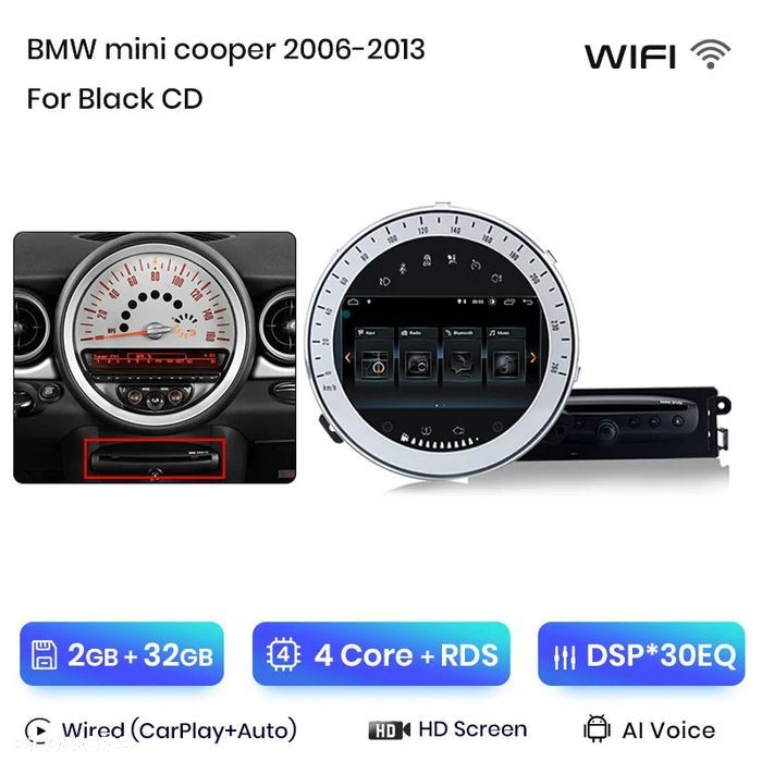 Radio nawigacja BMW Mini Cooper 2007 - 2013, 2GB 32GB Carplay Android - 2